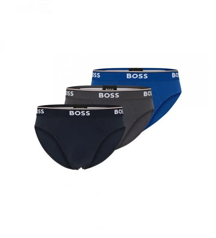 BOSS para hombre. 50475273 Pack 3 Slips Power Azul, Marino, Gris (S), Homewear, Algodón