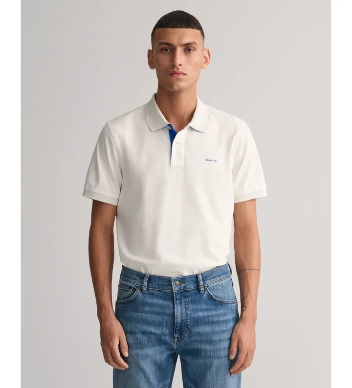 Gant para hombre. 2062026 Polo de piqué en contraste blanco roto (3XL), Casual, Algodón, Clásico, Manga corta