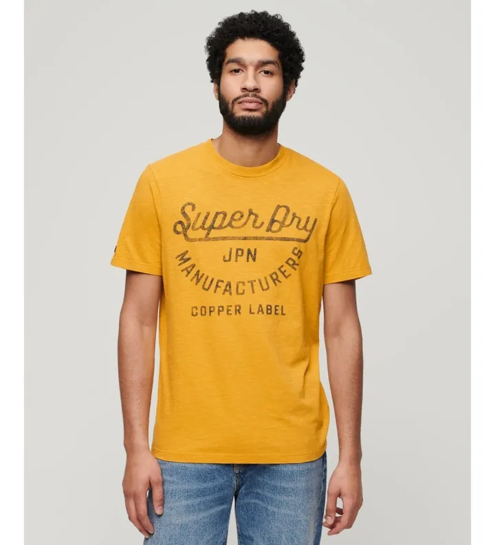 Superdry para hombre. M1011905A Camiseta Copper Label amarillo (M), Casual, Algodón, Manga corta
