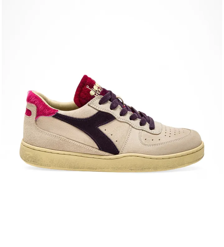 Diadora para mujer. 201180905 Zapatillas de Piel Mi Basket Low Arctic beige (36), Plano, Cordones, Casual