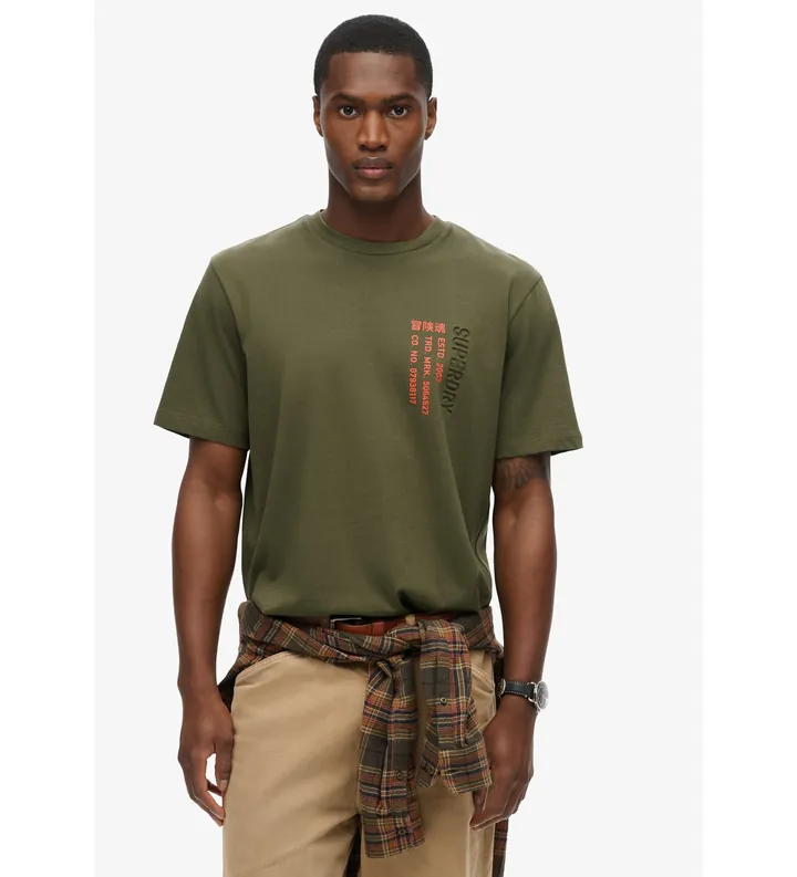Superdry para hombre. M1012029A Camiseta holgada con logotipo deportivo utilitario verde (L), Casual, Algodón, Manga corta