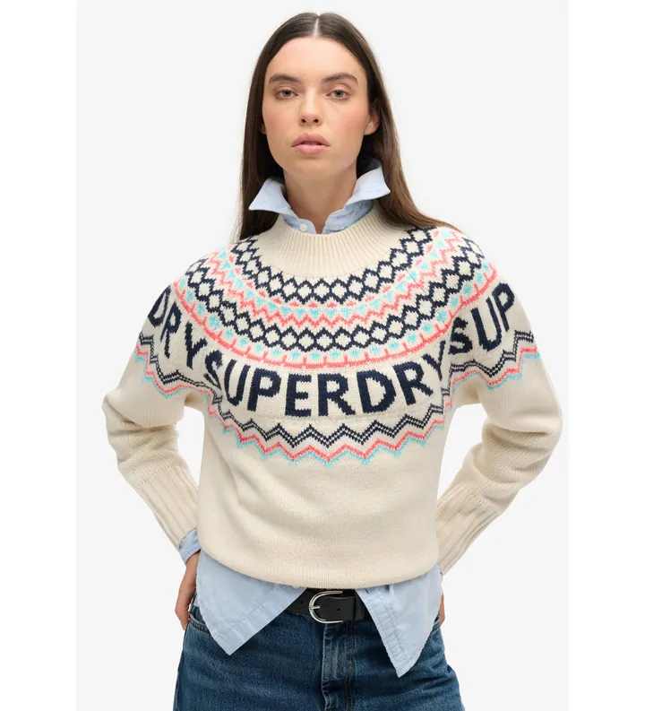 Superdry para mujer. W6110555A Jersey Fairisle beige (L), Casual, Acrílico