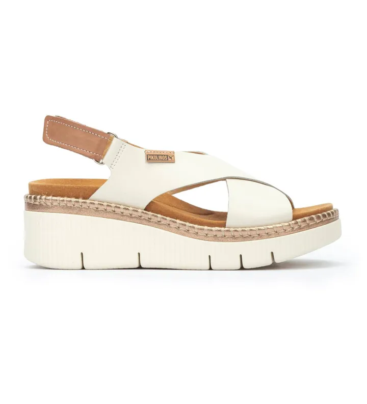Pikolinos para mujer. W0K-0606C1 Sandalias de Piel Gomer blanco roto (37), 5 a 8cm, Velcro, Casual