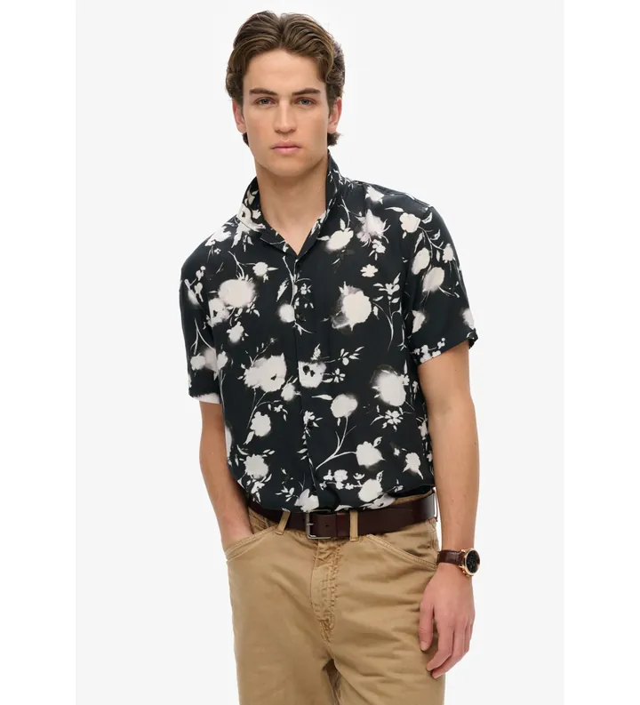 Superdry para hombre. M4010941A Camisa estampada de manga corta negro (L), Casual, Modal