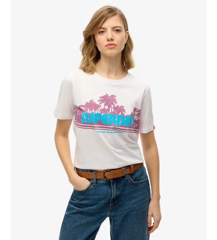 Superdry para mujer. W1011710A Camiseta Outdoor Stripe Relaxed blanco (L), Casual, Algodón, Manga corta
