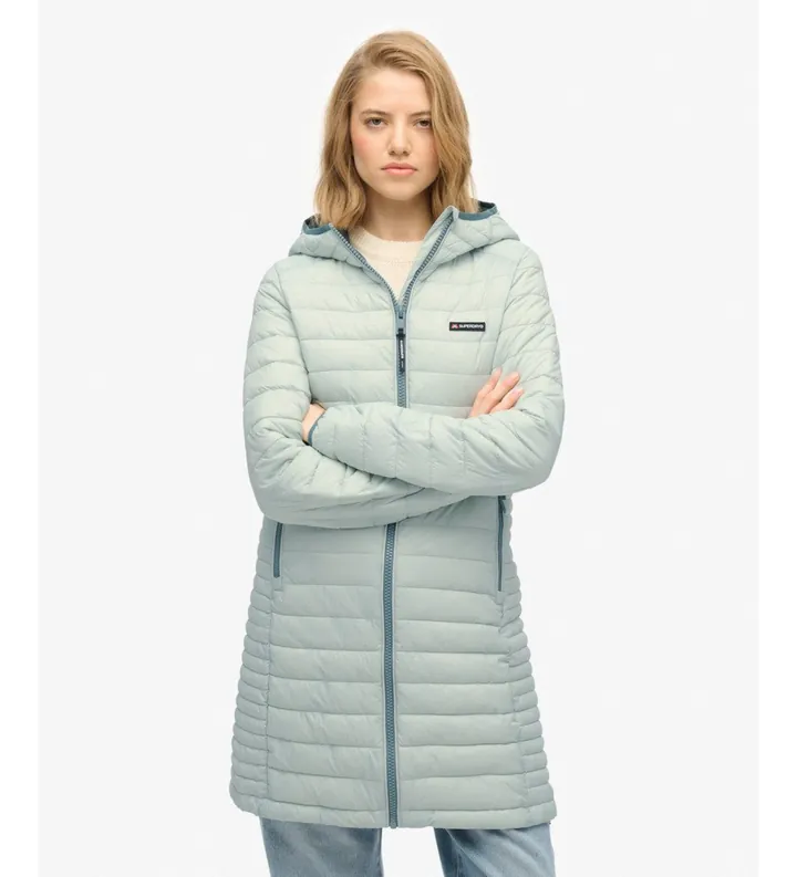 Superdry para mujer. W5011972A Chaqueta Hood Fuji Lite Mid Padded azul (L), Casual, Nylon
