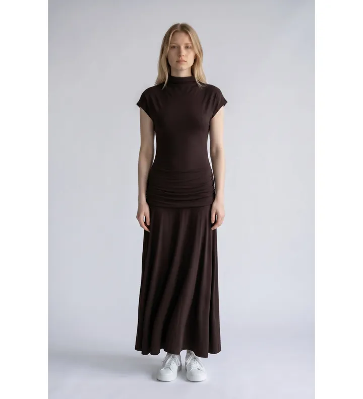 Semicouture para mujer. S6SQ14 Vestido Gwen marrón (42), Casual, Manga corta