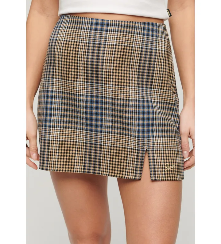 Superdry para mujer. W7210321A Minifalda a cuadros beige (S), Casual, Poliéster