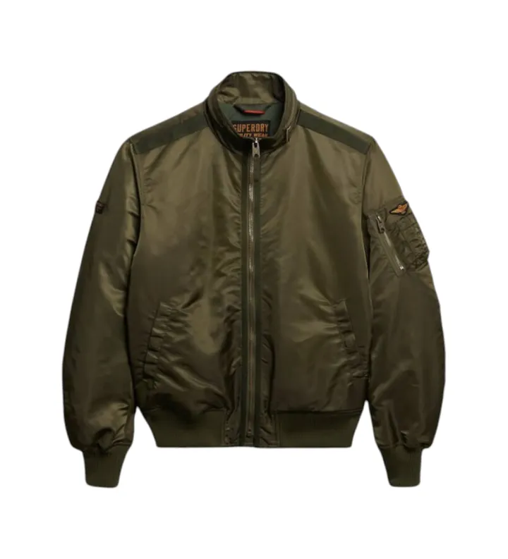 Superdry para hombre. M5012356A Chaqueta Bomber verde (L), Casual, Poliamida