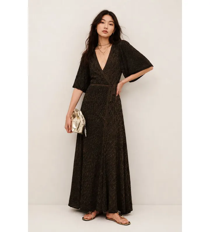 BA&SH para mujer. 1E26WEEN Vestido Midi Weena marrón (34), Casual, Viscosa, Manga corta