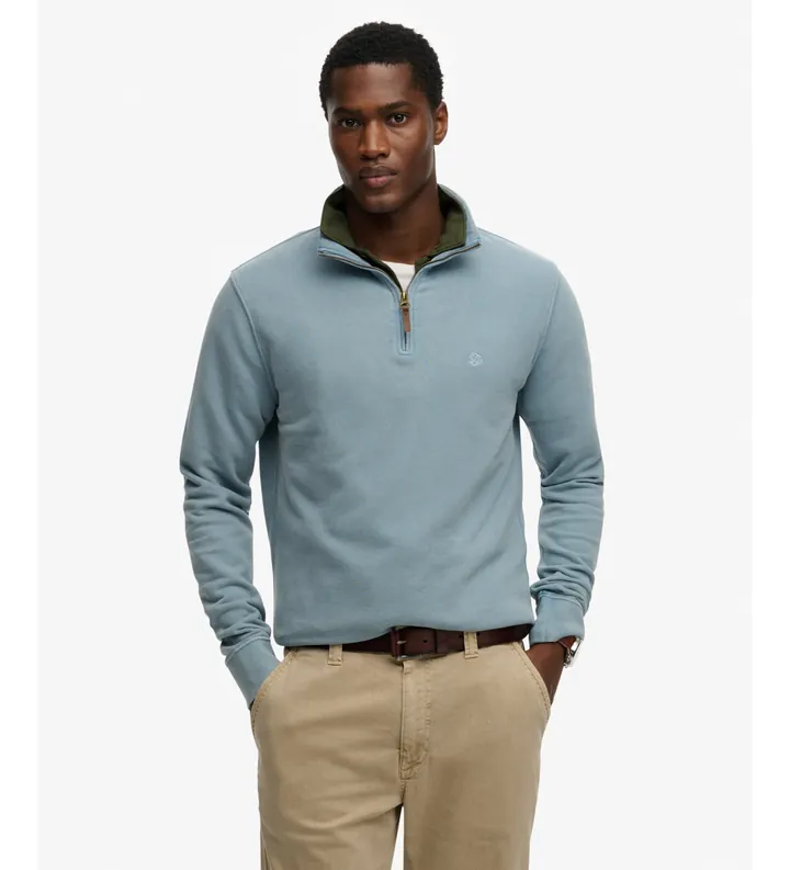 Superdry para hombre. M2014346A Jersey Classic Essential media cremallera azul (L), Casual, Algodón, Manga larga