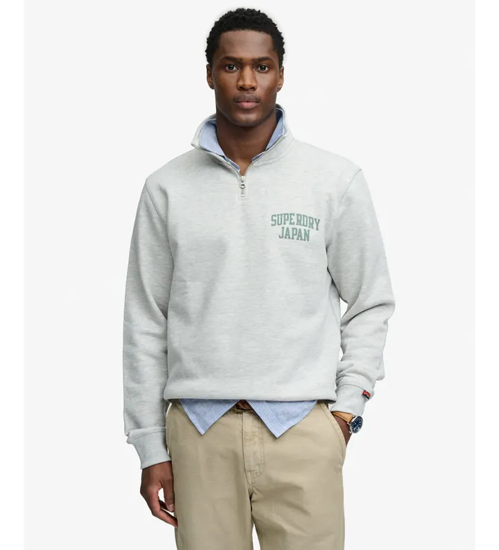 Superdry para hombre. M2014438A Sudadera Ath Ess Half Zip gris (L), Casual, Algodón, Manga larga