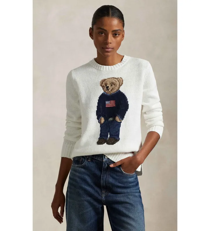 Polo Ralph Lauren para mujer. 211978359001 Jersey de algodón y lino con Polo Bear blanco (L), Casual