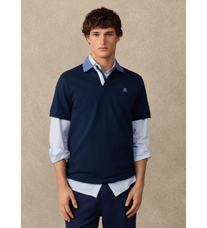 Hackett London para hombre. HM5600184 Polo H Tape marino (L), Casual, Algodón, Manga corta