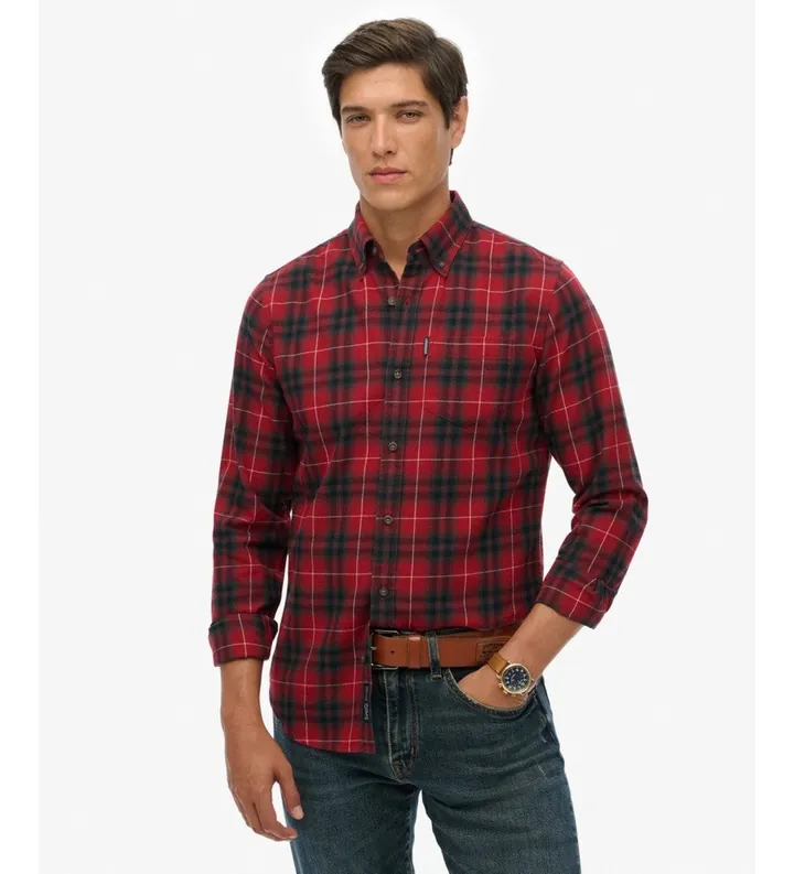 Superdry para hombre. M4011149A Camisa Vintage Check rojo (L), Casual, Algodón, Manga larga
