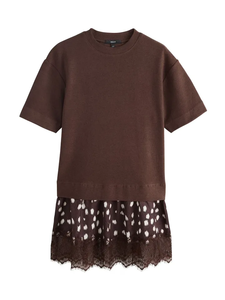 Next Vestido chocolate / marrón oscuro / blanco