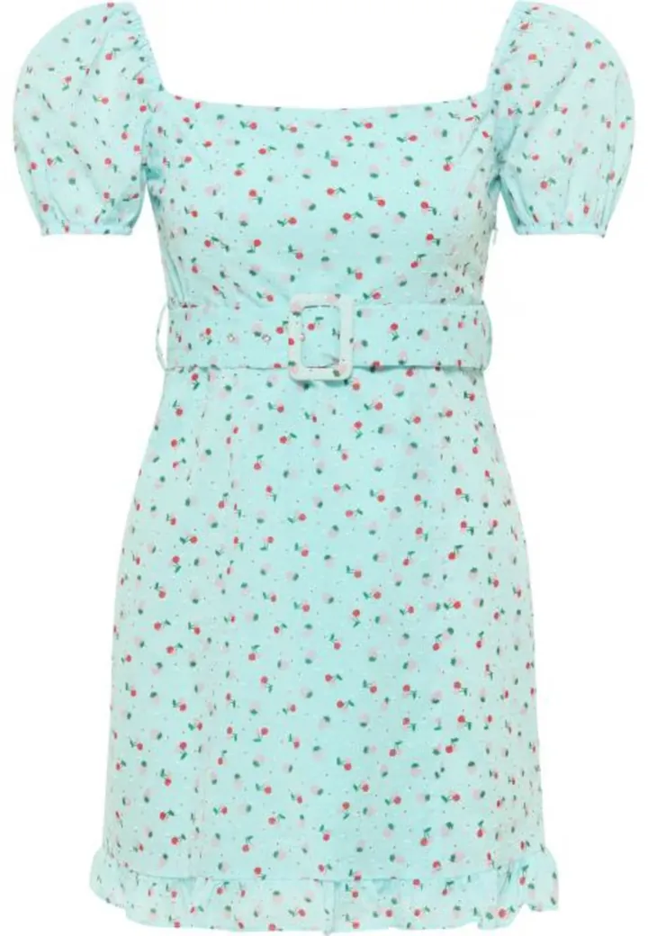 MYMO Vestido de verano  turquesa / verde / rojo cereza