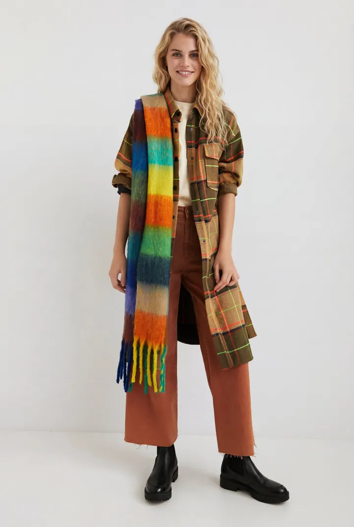 Desigual, Abrigo largo tartán, MarróN, L