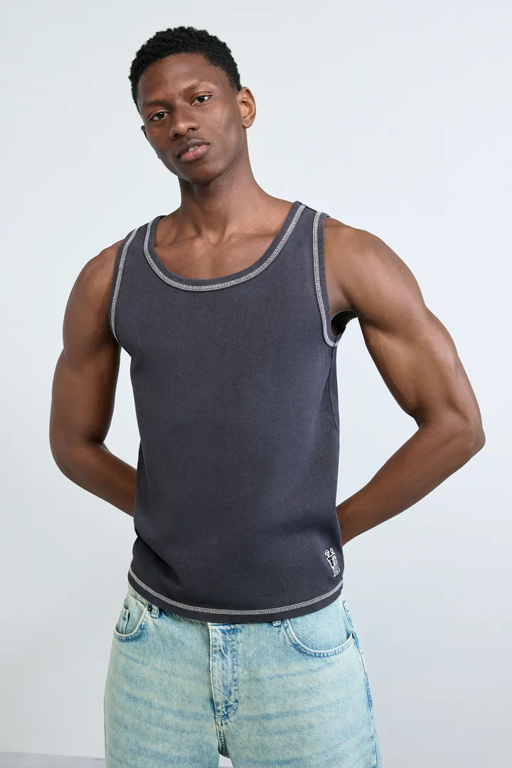 Desigual, Camiseta tirantes logo, Hombre, Algodon, Negro, L