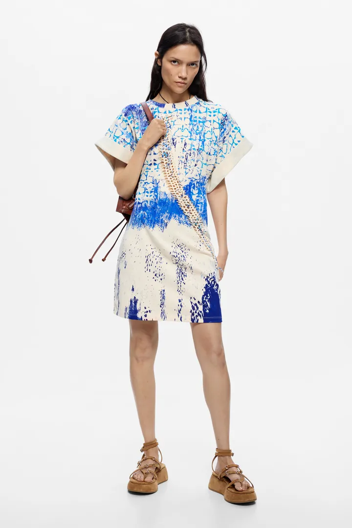 Desigual, Vestido punto estampado M. C. Lacroix, Mujer, Algodon, Blanco, S