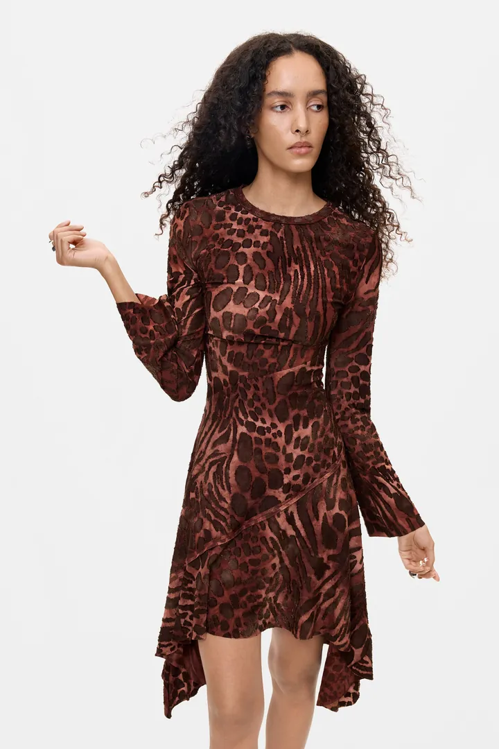 Desigual, Vestido Corto flocado, Mujer, Negro, L
