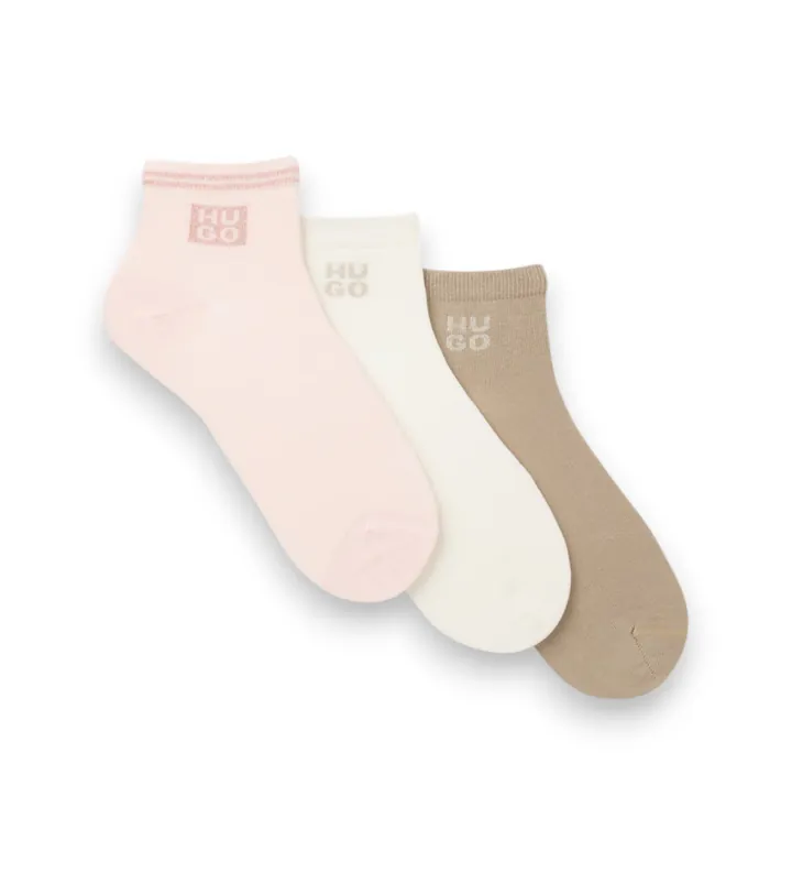 HUGO para mujer. 50570083 Pack 3 calcetines Lurex Logo rosa, blanco, marrón (35-38), Homewear, Algodón