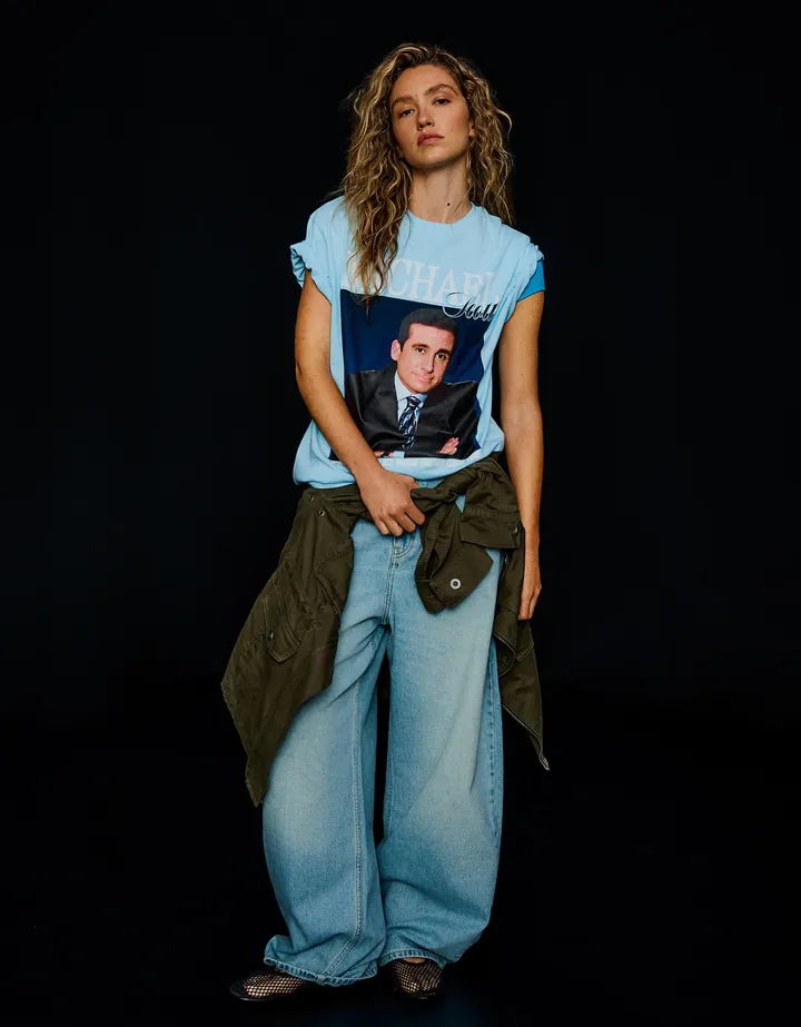 Bershka Camiseta Manga Corta Print The Office Mujer L Azul Claro