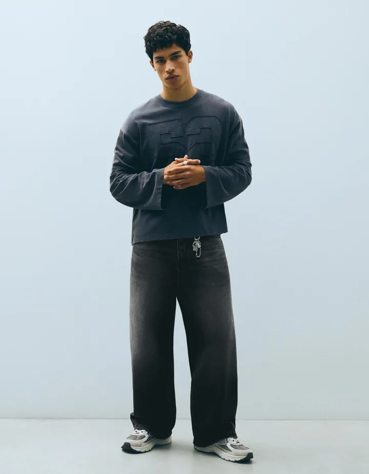 Bershka Jeans Super Baggy Hombre 32 Negro