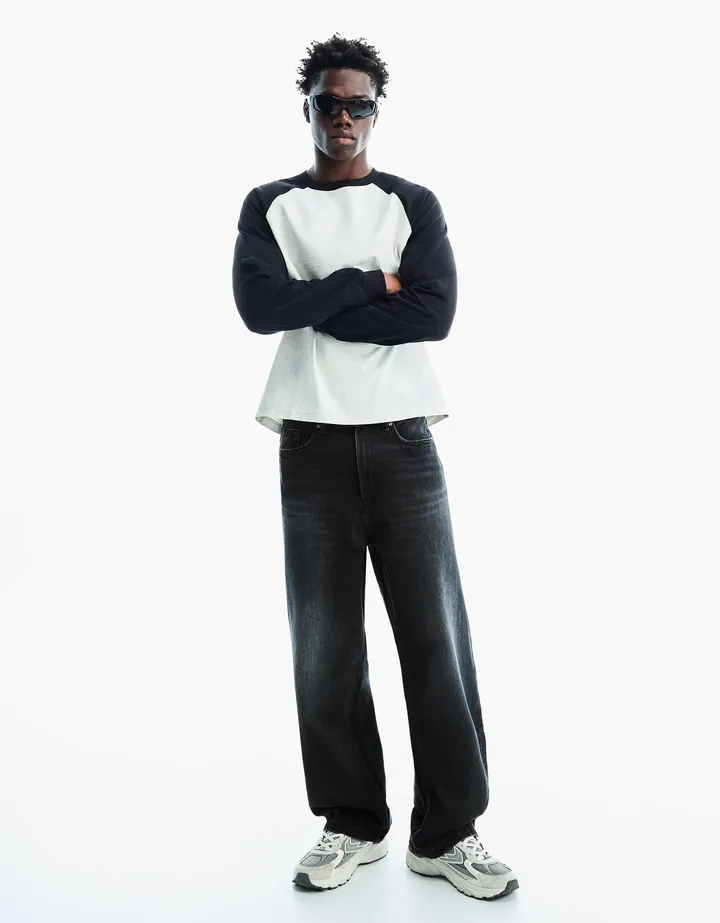 Bershka Jeans Baggy Hombre 32 Negro