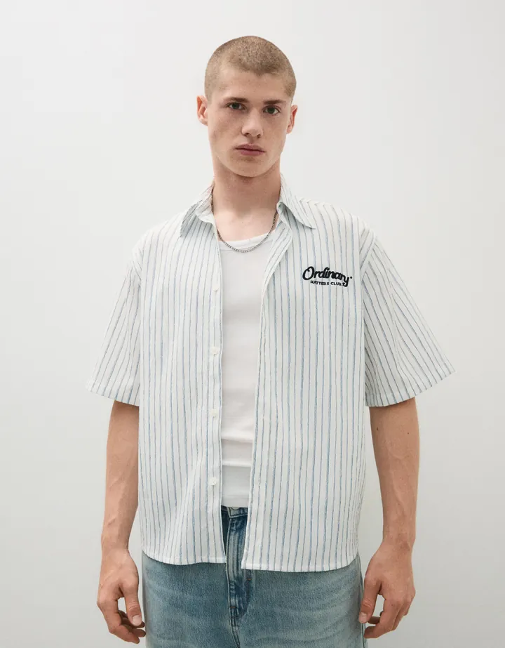 Bershka Camisa Manga Corta Rayas Print Hombre L Blanco