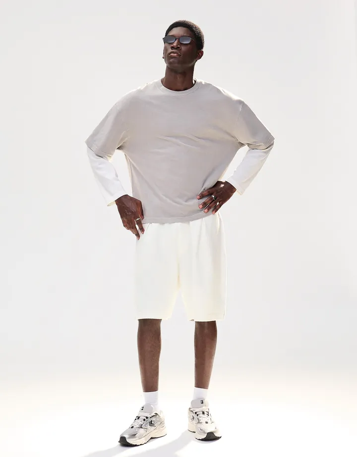 Bershka Bermuda Felpa Textura Hombre L Blanco Roto