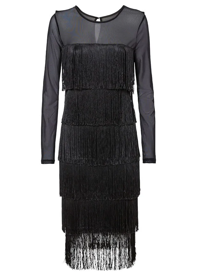 Vestido midi de malla vaporosa con flecos