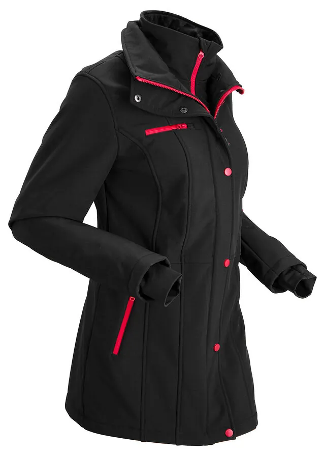 Chaqueta softshell elástica con diseño largo y tejido repelente al agua