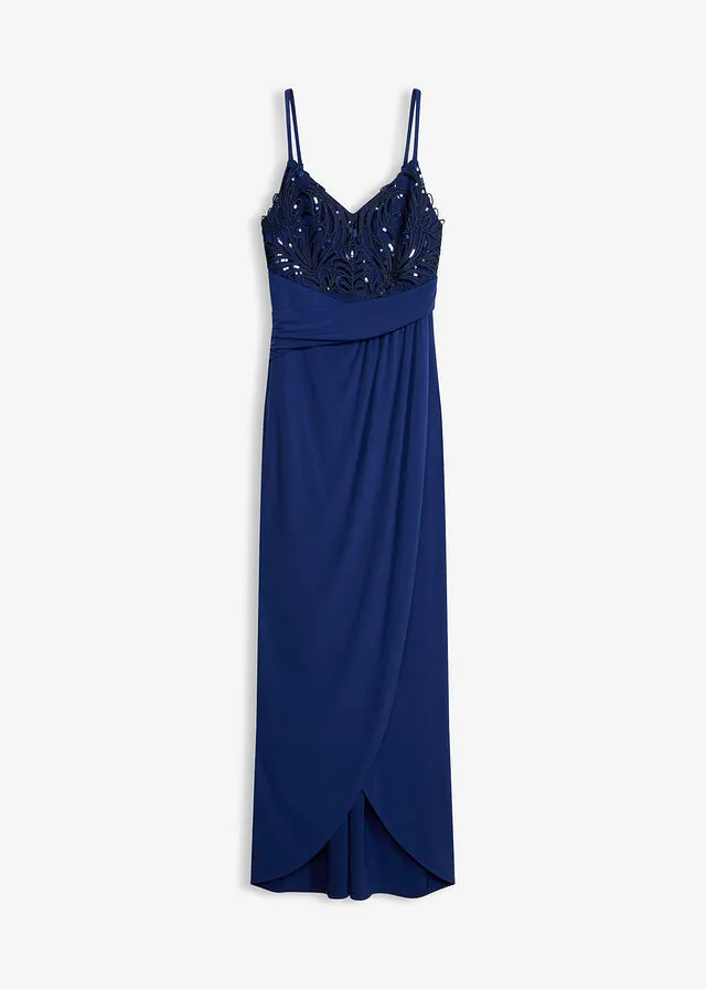 Vestido de noche con encaje y bordado de lentejuelas