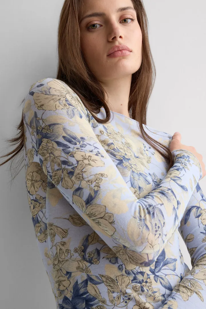 Intimissimi Camiseta de Manga Larga de Modal Ultralight con Cashmere Estampado Flores Mujer Floral Tamaño L