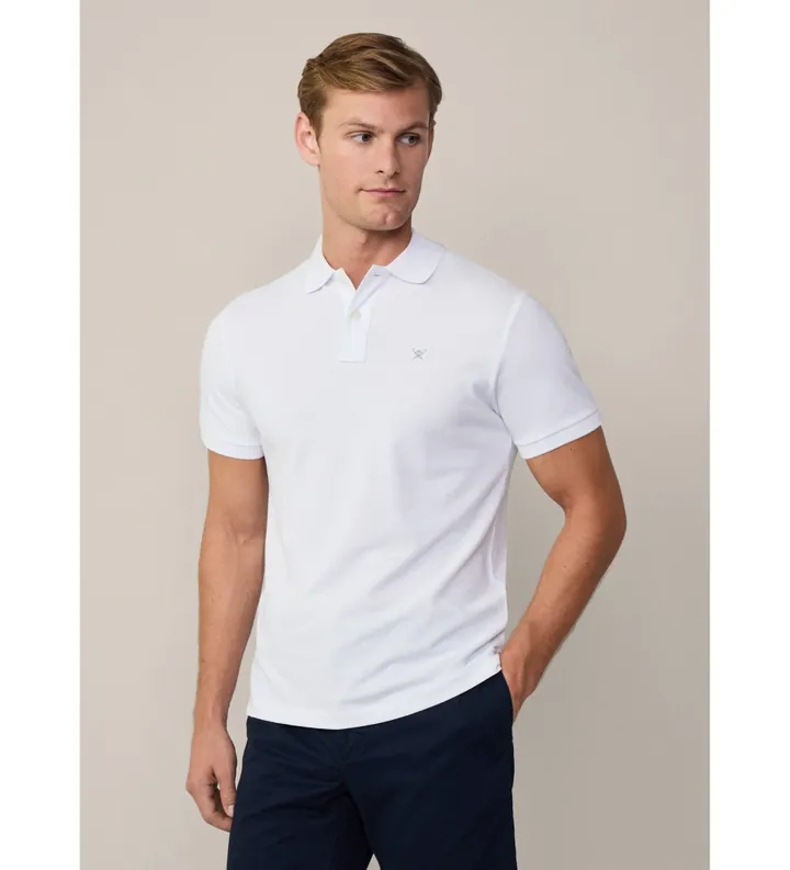 Hackett London para hombre. HM562363 Polo piqué fit slim blanco (L), Casual, Algodón, Manga corta