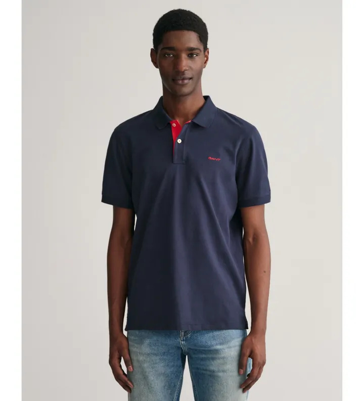 Gant para hombre. 2062026 Polo de piqué en contraste marino (3XL), Casual, Algodón, Clásico, Manga corta