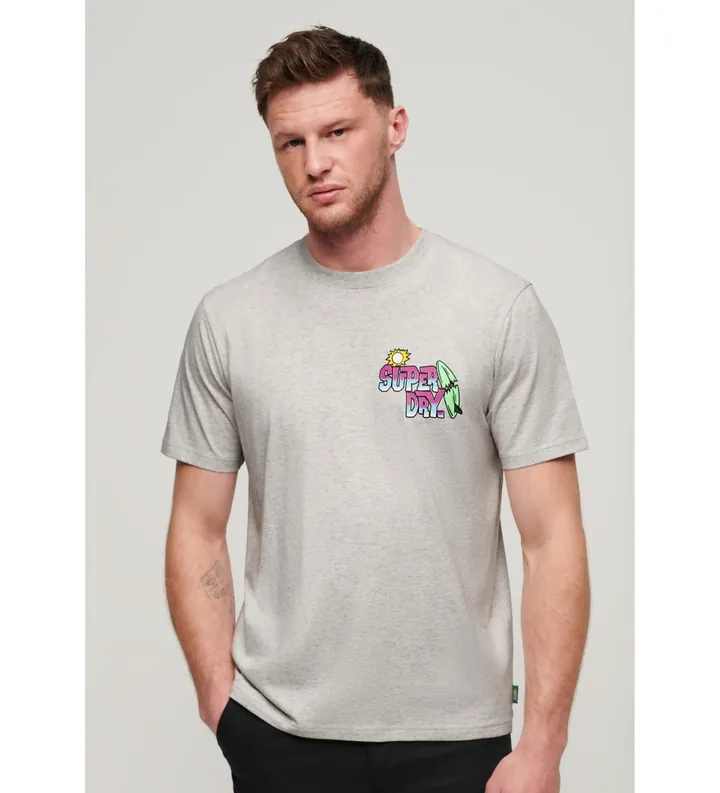 Superdry para hombre. M1011907A Camiseta suelta Neon Travel gris (L), Casual, Algodón, Manga corta