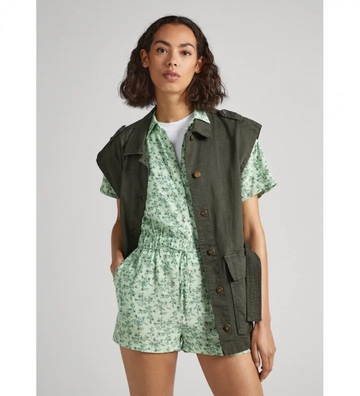 Pepe Jeans para mujer. PL230461 Mono Fiora verde (XS), Casual, Viscosa, Manga corta, Sostenible