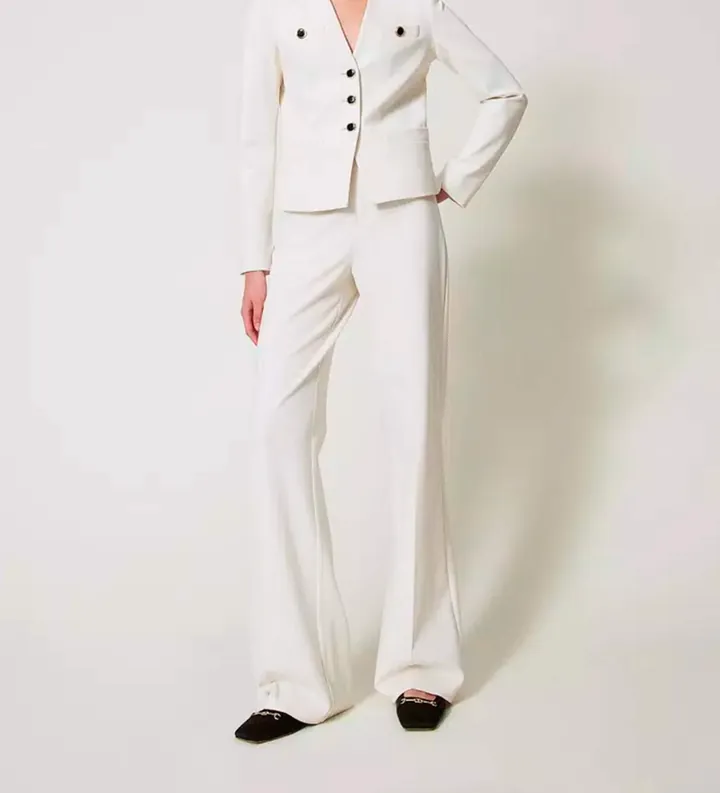 Twinset para mujer. 251TP2132 Pantalón de pernera ancha con botones joya blanco (40), Casual, Poliamida