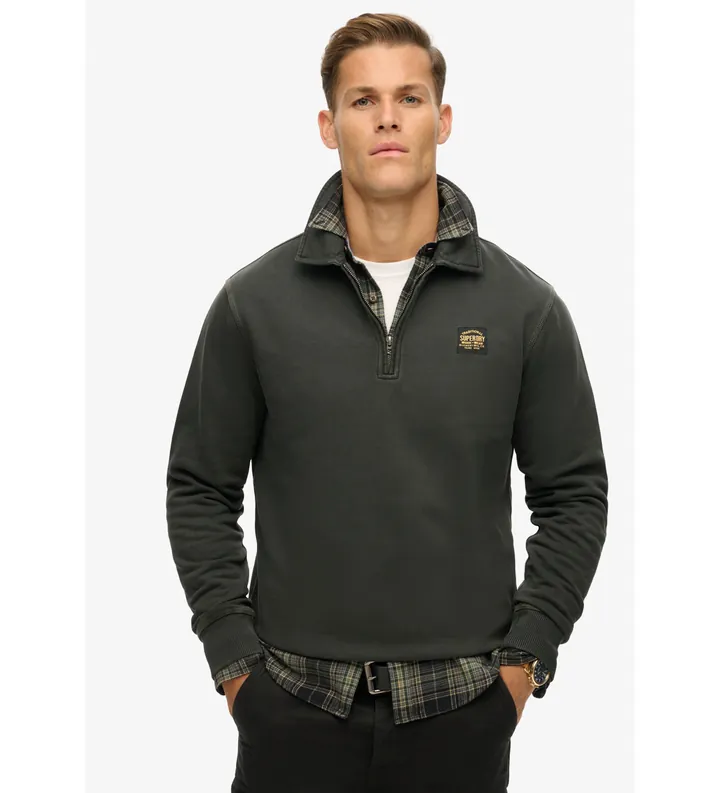 Superdry para hombre. M2013776A Sudadera con media cremallera y costuras en contraste negro (L), Casual, Algodón