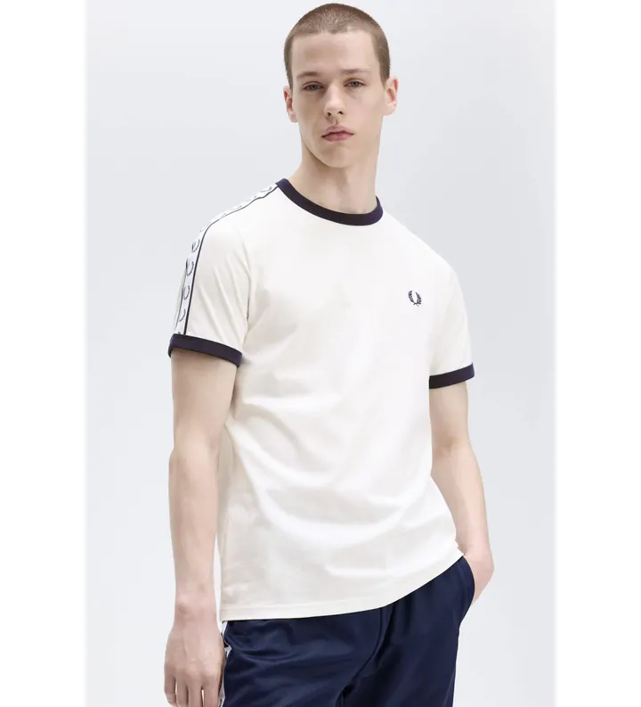 Fred Perry para hombre. M4620 Camiseta Raped Ringer beige (XXL), Blanco, Casual, Algodón, Manga corta