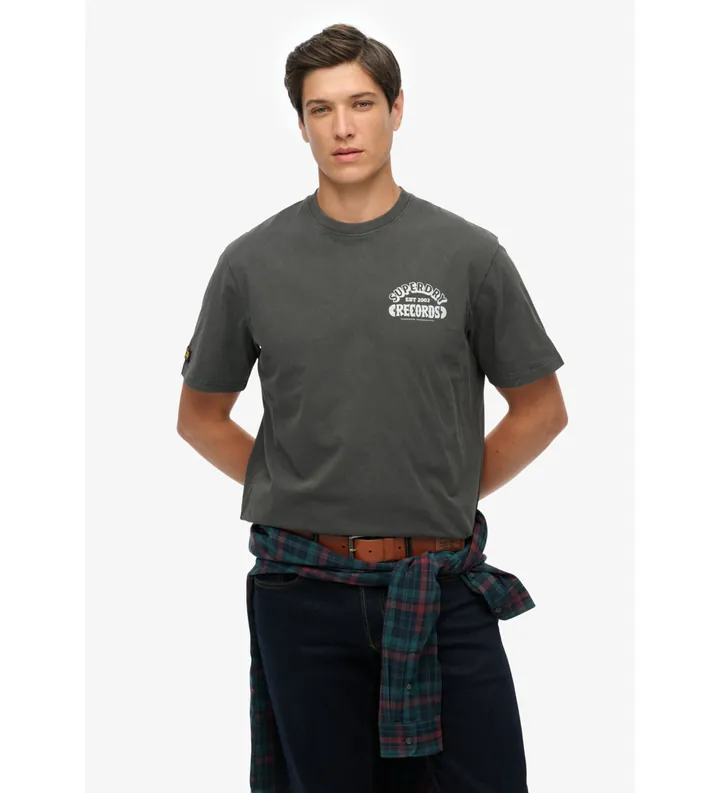 Superdry para hombre. M1012252A Camiseta Record Label Oversized gris (L), Casual, Algodón, Manga corta
