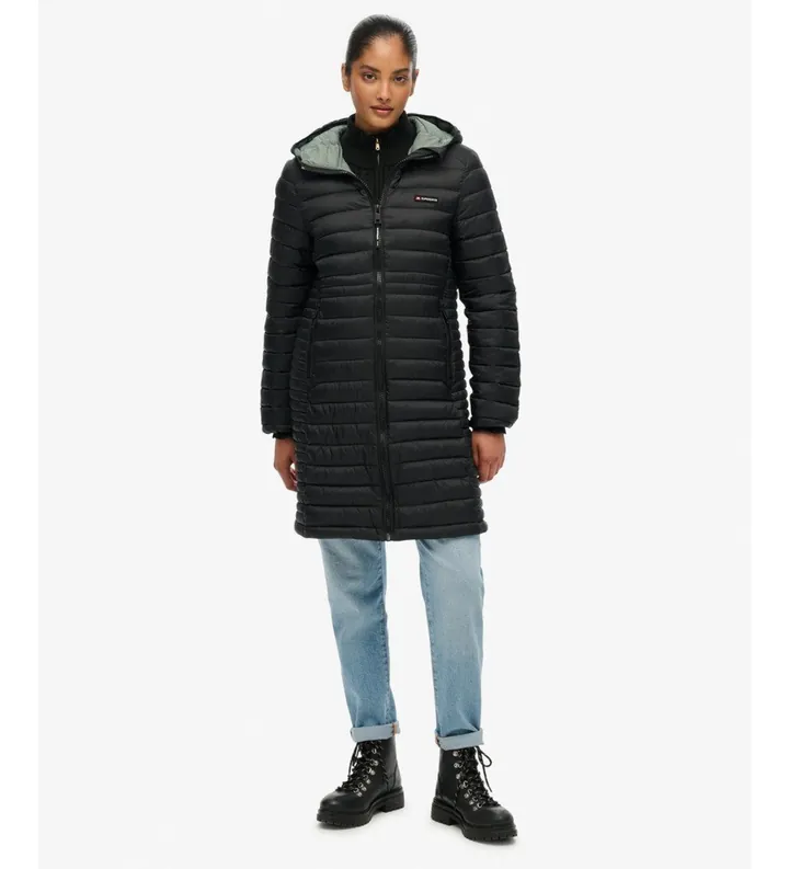 Superdry para mujer. W5011972A Chaqueta Hood Fuji Lite Mid Padded negro (L), Casual, Nylon