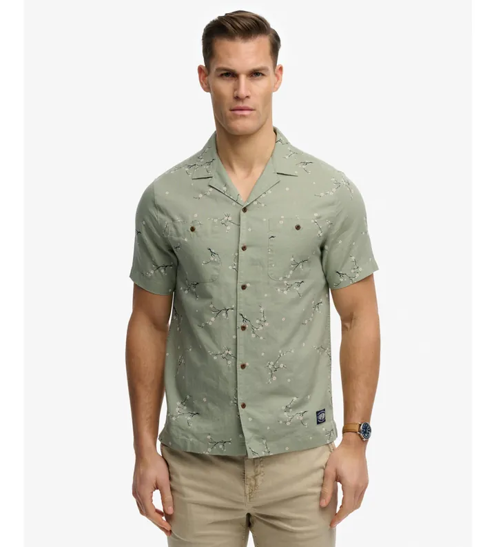 Superdry para hombre. M4011130A Camisa Printed verde (L), Casual, Algodón, Manga corta