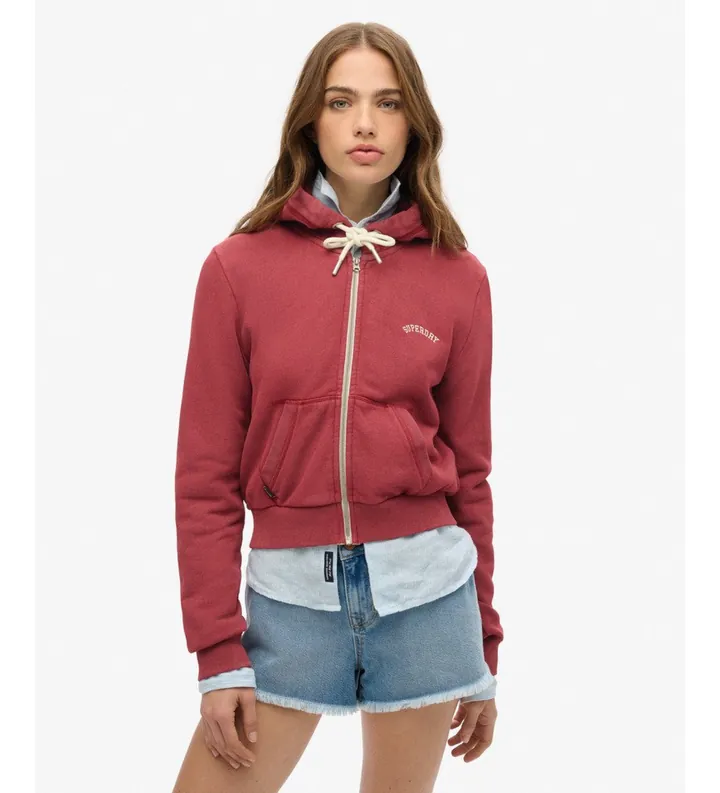 Superdry para mujer. W2012286A Sudadera Essential Logo Cropped Ziphood burdeos (L), Casual, Algodón