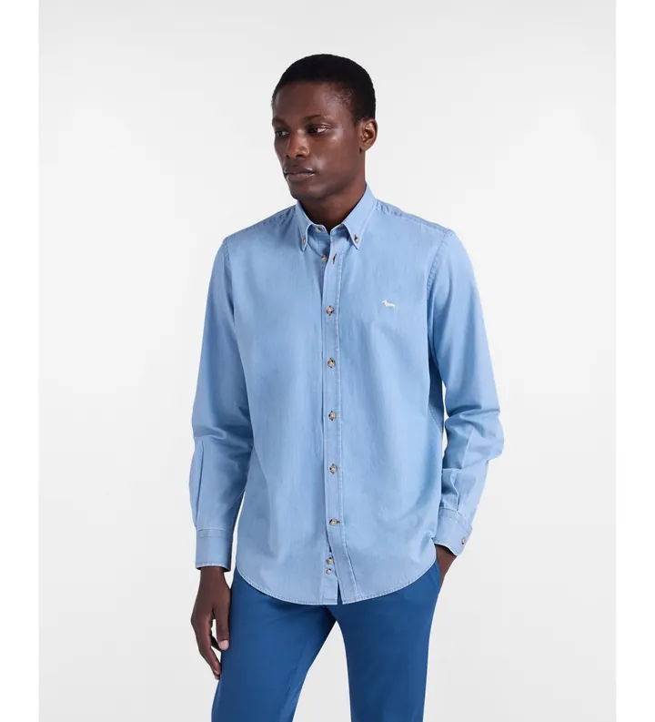 Harmont & Blaine para hombre. CRQ001013161M Camisa denim regular fit azul (L), Casual, Algodón, Manga larga