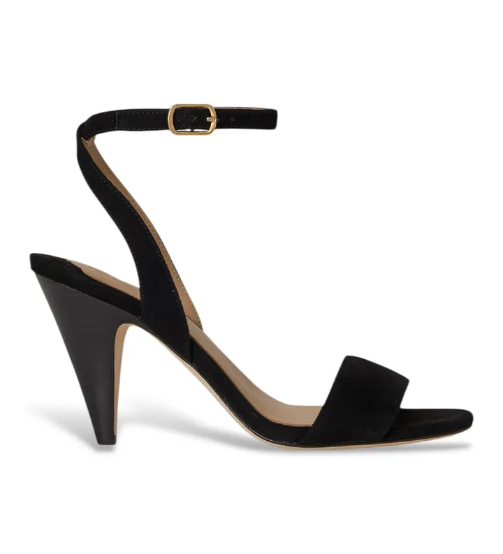 Lauren Ralph Lauren para mujer. 802P15730006 Sandalia Gracy de ante de oveja negro (35), Piel, 3 a 5cm, Hebilla, Casual, Fiesta, Clásico