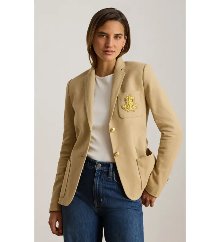 Lauren Ralph Lauren para mujer. 200797305013 Americana de jacquard entorchado beige (L), Casual, Algodón, Clásico