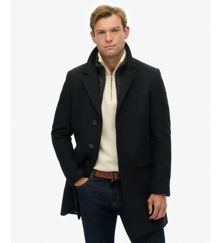 Superdry para hombre. M5012265A Abrigo Tailored 2 en 1 Town negro (L), Casual, Lana, Clásico